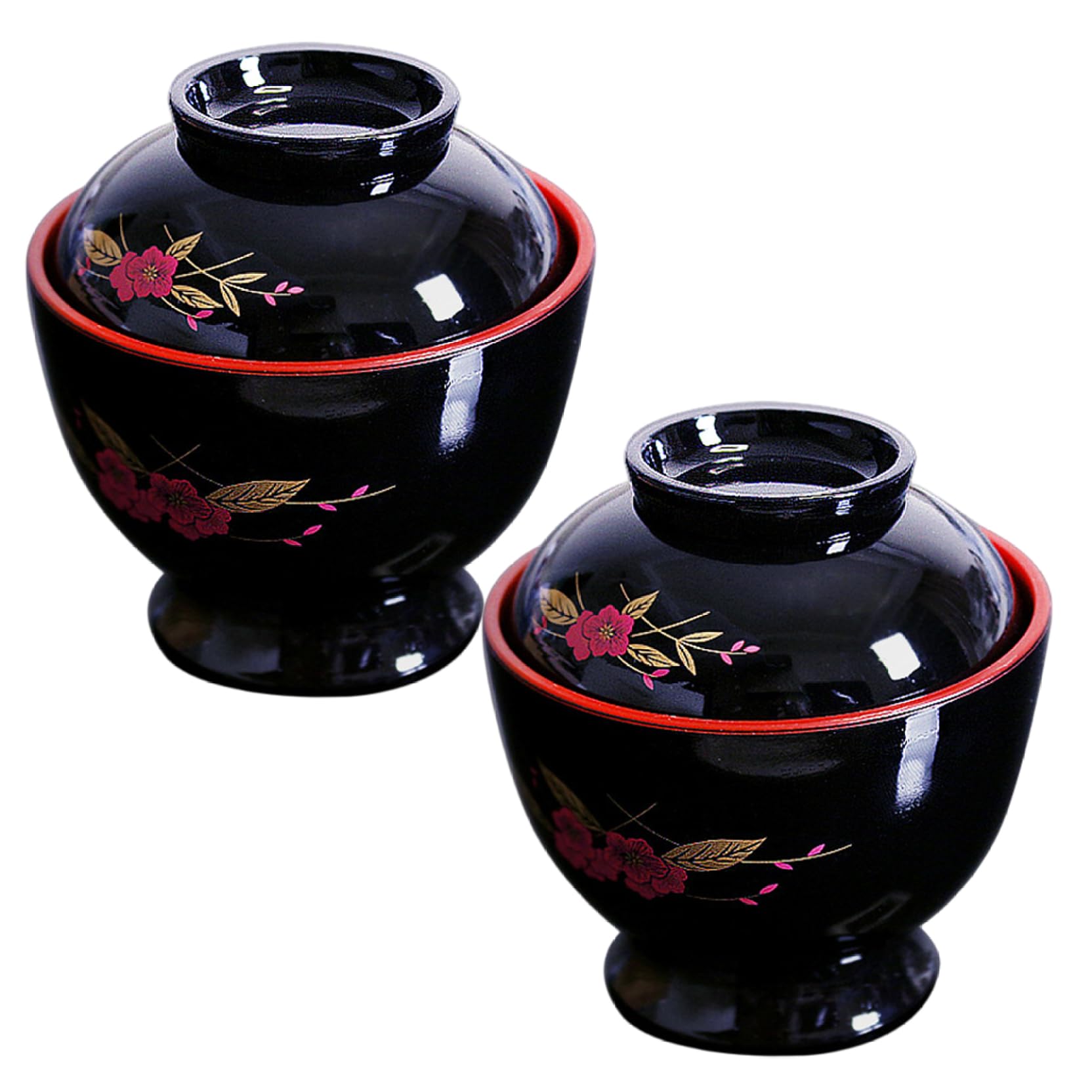 Vistnale Japanese Soup Bowls|2PCS Miso Soup Bowls, 2PCS Plastic Japanese with Lid, 3.7x3.7 Inch Korean Kitchenware