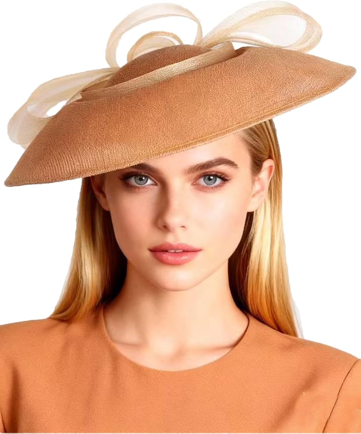 Wide Brim Church Hat for Women - Elegant Kentucky Fascinator with Bow Mesh,Bridal Wedding Tea Party Derby Formal Top Hats