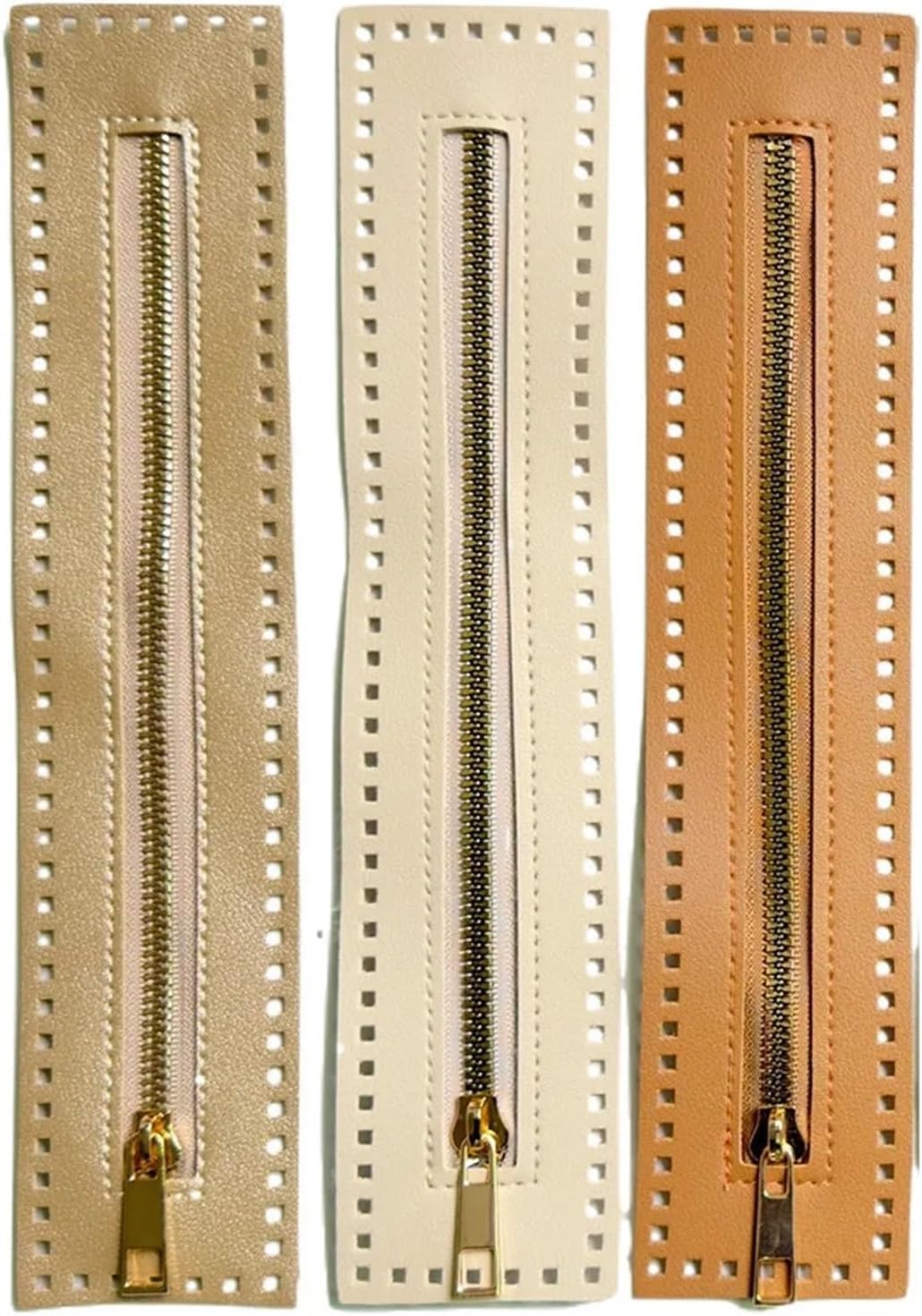15pcs Zippers for DIY Bags 27cm PU Band Gold Color Metal Zipper Crocheting Bag Parts(Color08)