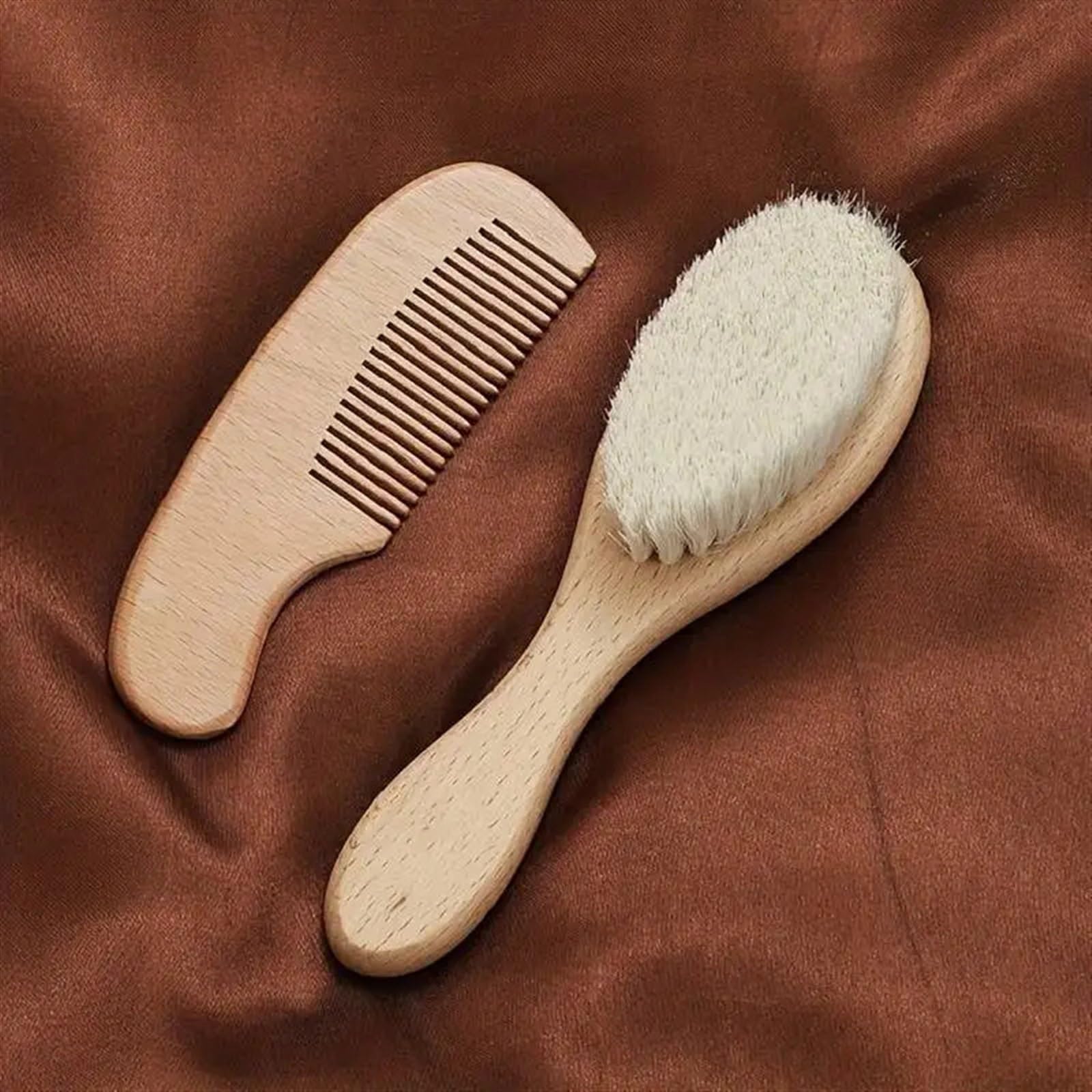 Cepillo de Pelo for el Cuidado del bebé, Peine de Madera de Lana Suave de Haya, Peine masajeador for recién Nacido, Regalo for Baby Shower y Ropa de Cama Relajante for Dormir, 2 uds.