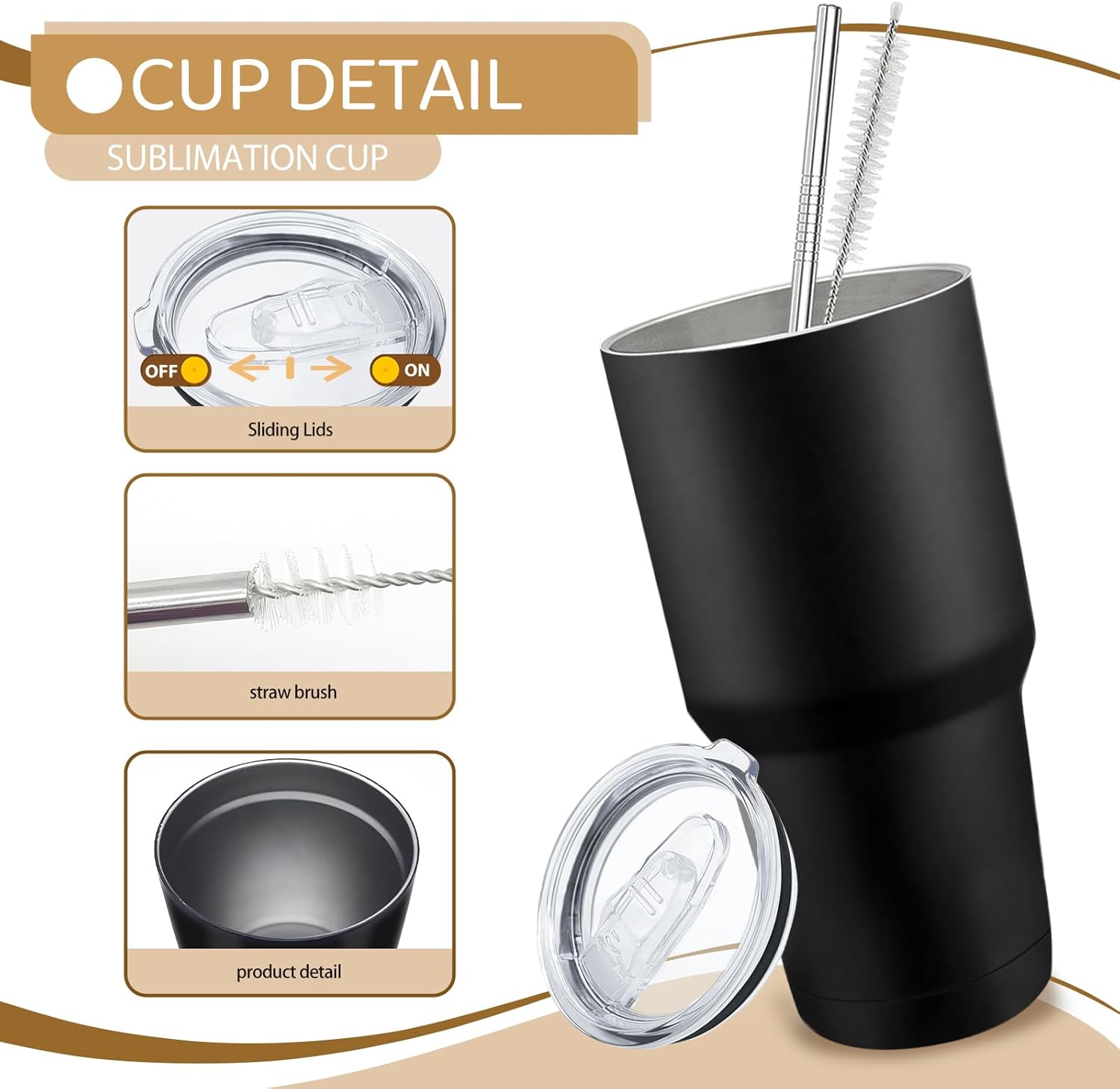 YOUKE OLA 8 Pack Insulated Tumbler with Lids and Straws Bulk Stainless Steel Double Wall Vacuum Insulated Coffee Travel Tumbler for DIY Gift (Black, 30oz) - Image 3