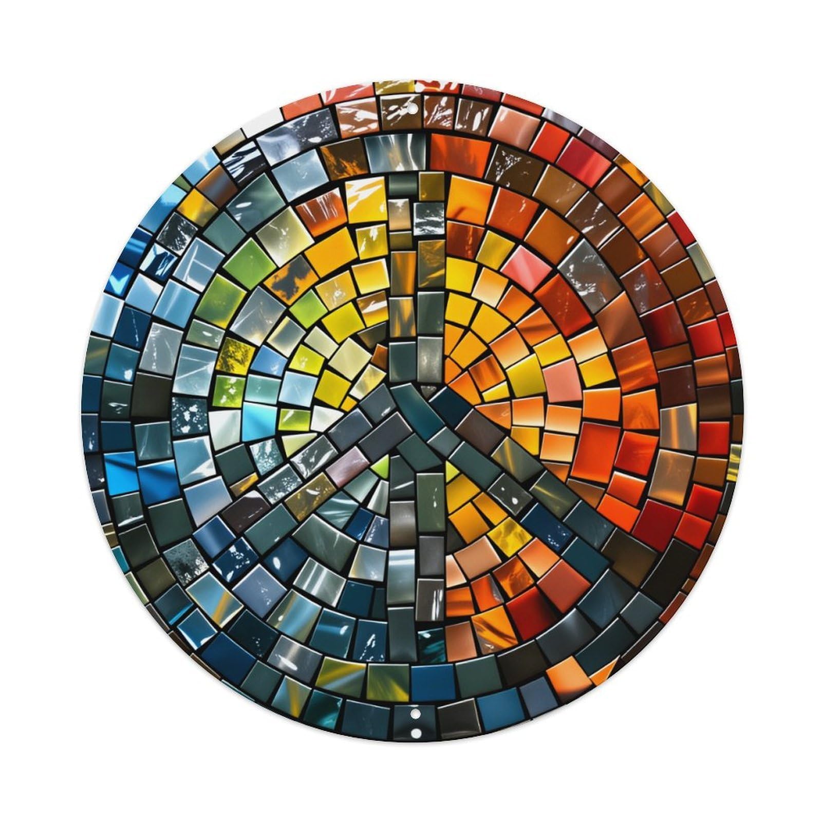 Colorful Mosaic Peace Symbol Art Round Tin Sign Vintage Metal Poster Retro Bar, Home, Man Cave, Kitchen, Laundry Room Wall Art Decor Gift 8x8Inch