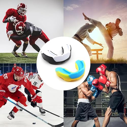 Miniatura 6 de Paquete de 2 protectores bucales deportivos para adultos y jóvenes, protector bucal duradero de fútbol juvenil con funda, boquilla de fútbol para