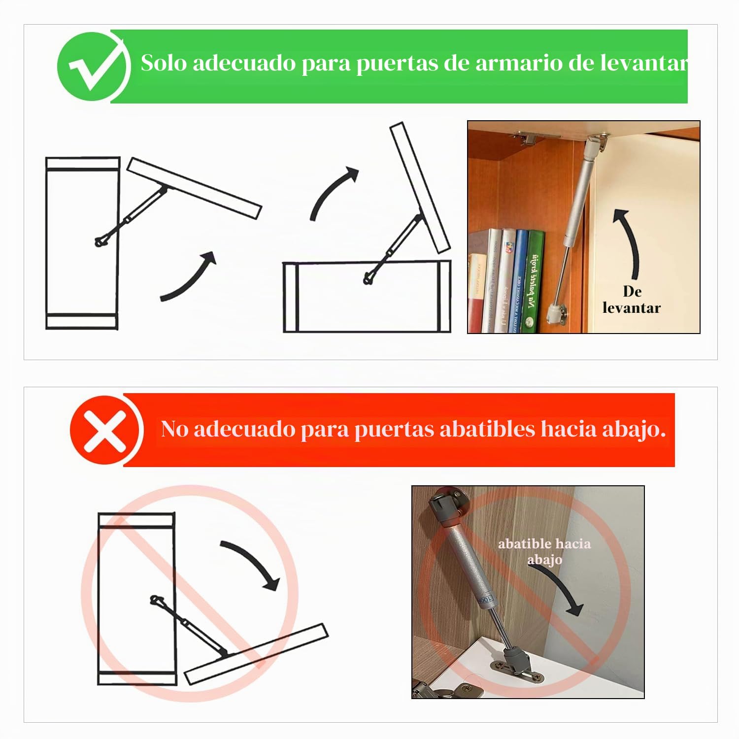 Pistones a Gas, 2 Piezas Amortiguador de Gas para Puertas Elevables 80N/8kg, Muelles de Gas, Bisagras Resorte para Muebles Cocina, Armario, Cajas, Caravana, con Tornillos