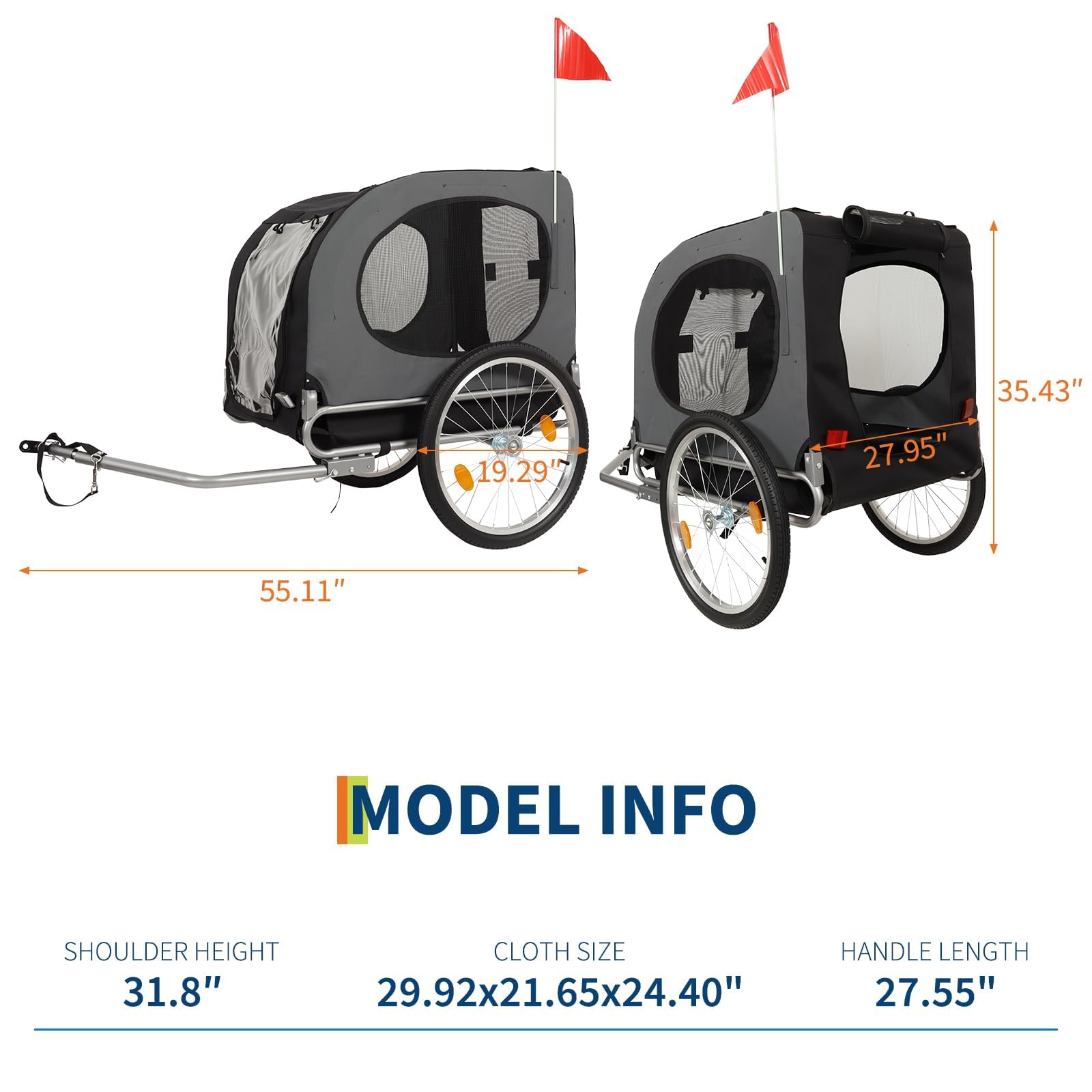 Remolques grandes para perros – Capacidad de 40 kg – Portabicicletas para mascotas – Tejido Oxford plegable, cierre universal – Diseño plegable, alfombra antideslizante y bandera de seguridad