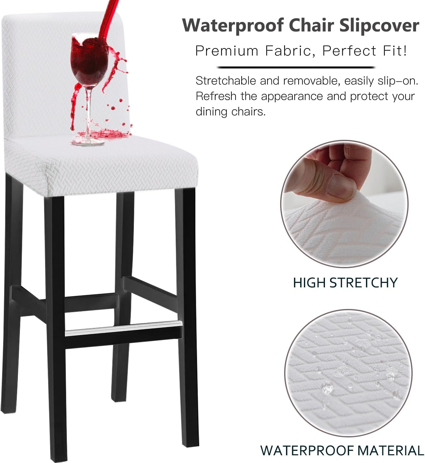 Stretch Check Jacquard bar Chair Covers with backrest, Removable Washable Chair Slip Cover for Short Rotating Dining Chair Back Chair bar Stool Chair(White, Set of 4)
