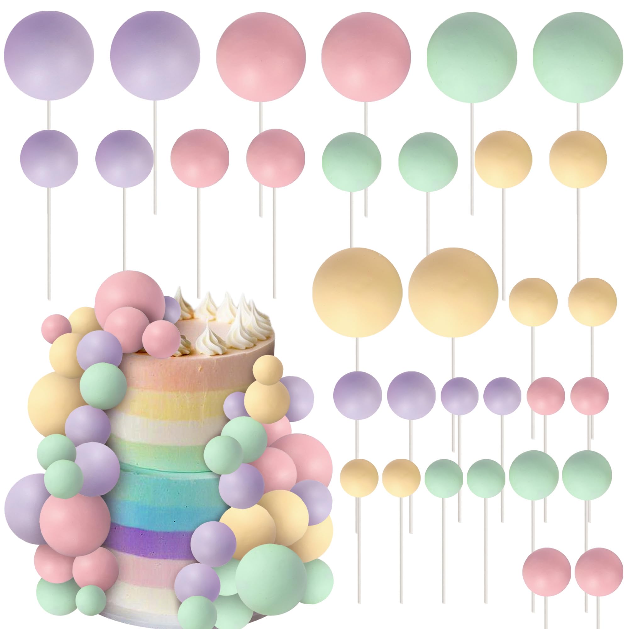 Xsstarmi 30 Pack Mini Balloon Cake Topper - Macaron Color Balls - Mix Size - Faux Balls - DIY Cake Insert Decorations - Baby Shower, Wedding, Bridal Shower, Birthday Party — image 1