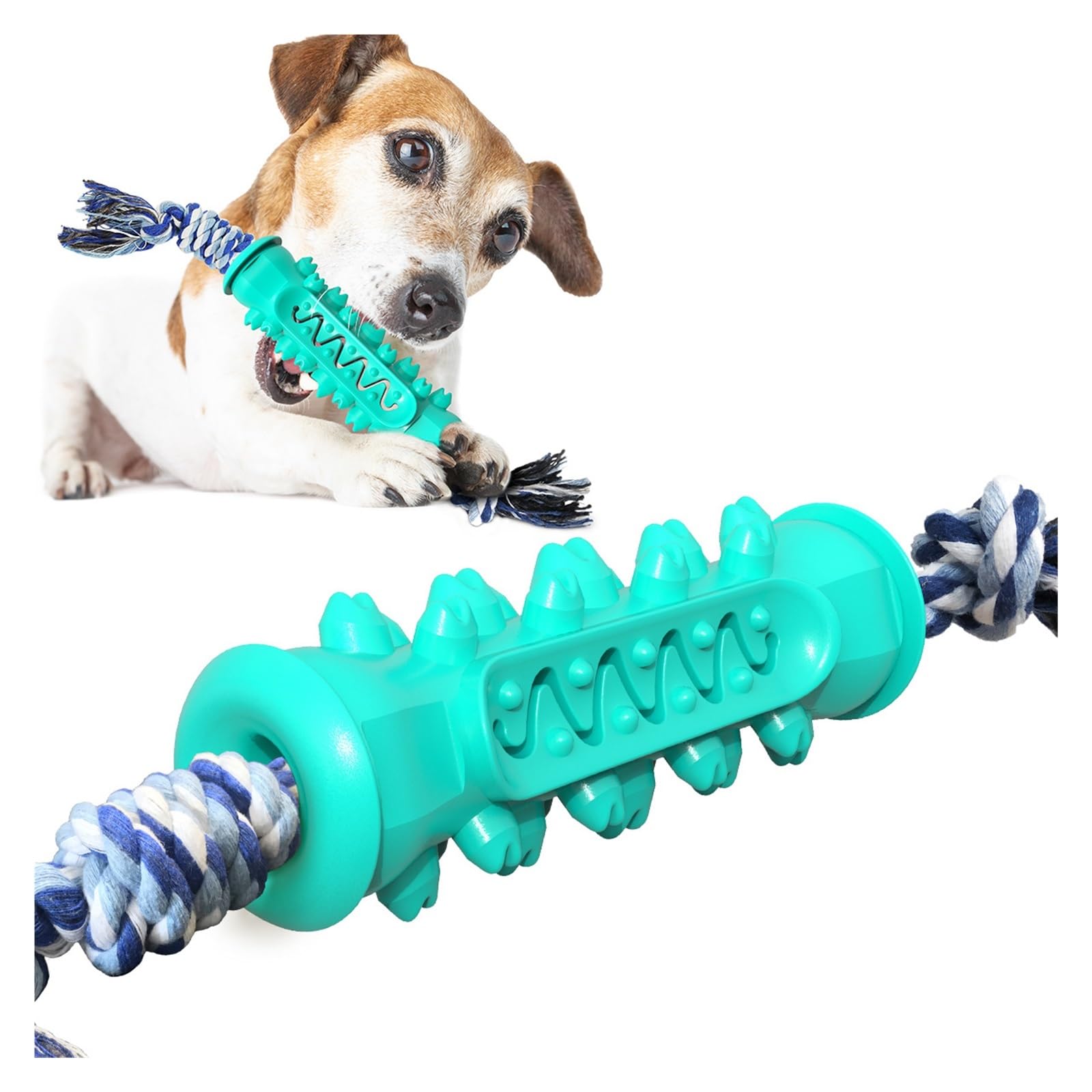 Dog Toothbrush Chew Toy | Durable Dental Care Toy for Medium & Large Breeds | Teeth Cleaning Molar Stick with Rope for Plaque & Tartar Removal | Gum Massager for Incisors, Molars & Fangs(LakeBlue)