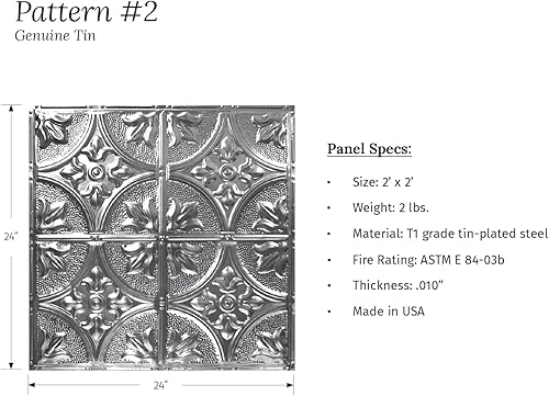 Miniatura 8 de American Tin Ceilings Kit de 5 unidades azulejos metálicos para clavar en patrón #2 clavado y color sin terminar. 24 x 24 pulgadas 20 pies cuadrados