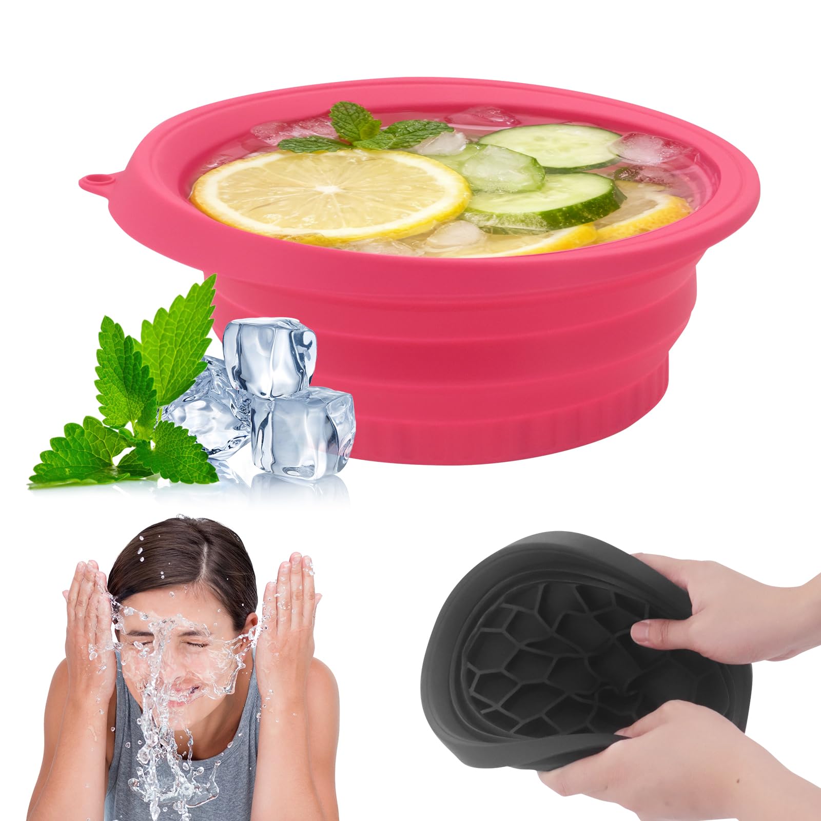 Beowanzk 2 PCS Ice Bowl for Face Foldable Facial Ice Bath Basin with Built-in Ice Tray
