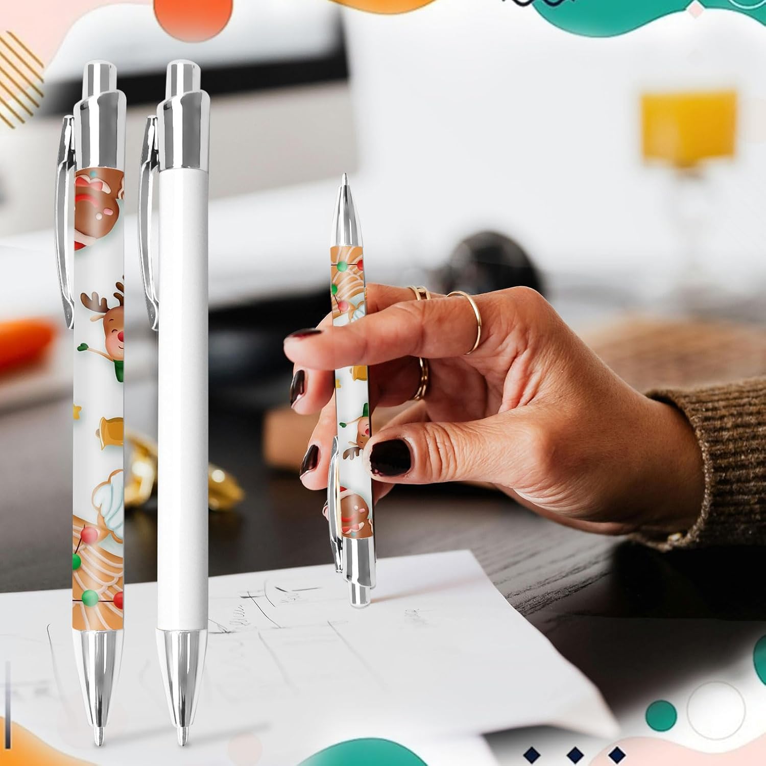 100 Pcs Sublimation Pens Bulk Diy Christmas Personalized Pens Heat Transfer Ballpoint Pen with Shrink Wrap White Blank Aluminum Customized Clip Pen for Office School Stationery Gift Supplies