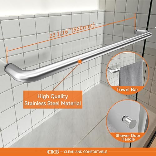 Miniatura 5 de CKB Puerta de ducha doble corredera, 56"-60" W x 72" H Puerta de ducha semi-sin marco, 14" (6 mm) ANSI vidrio templado acabado cromado