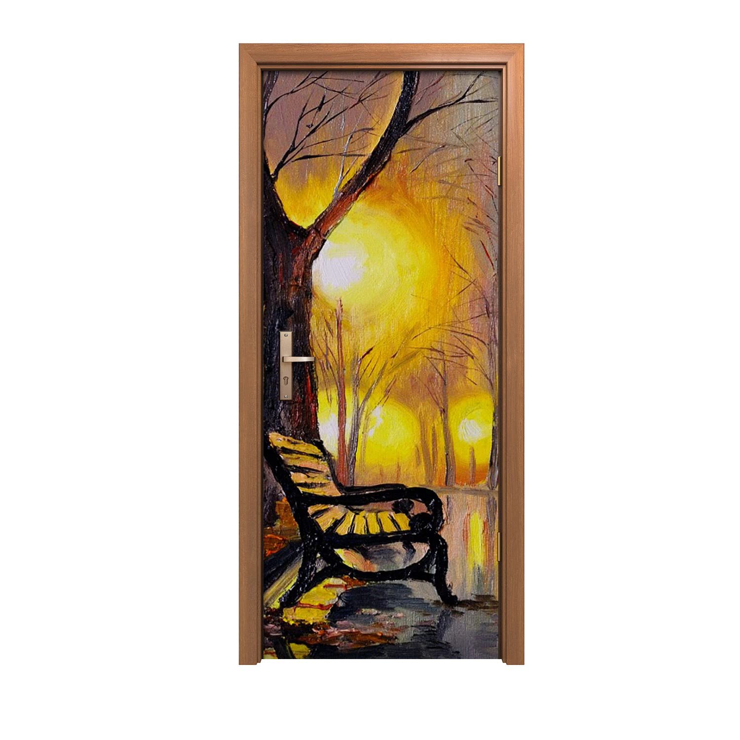 Autocollant de porte 90x200cm motif arbre de parc pour décoration design