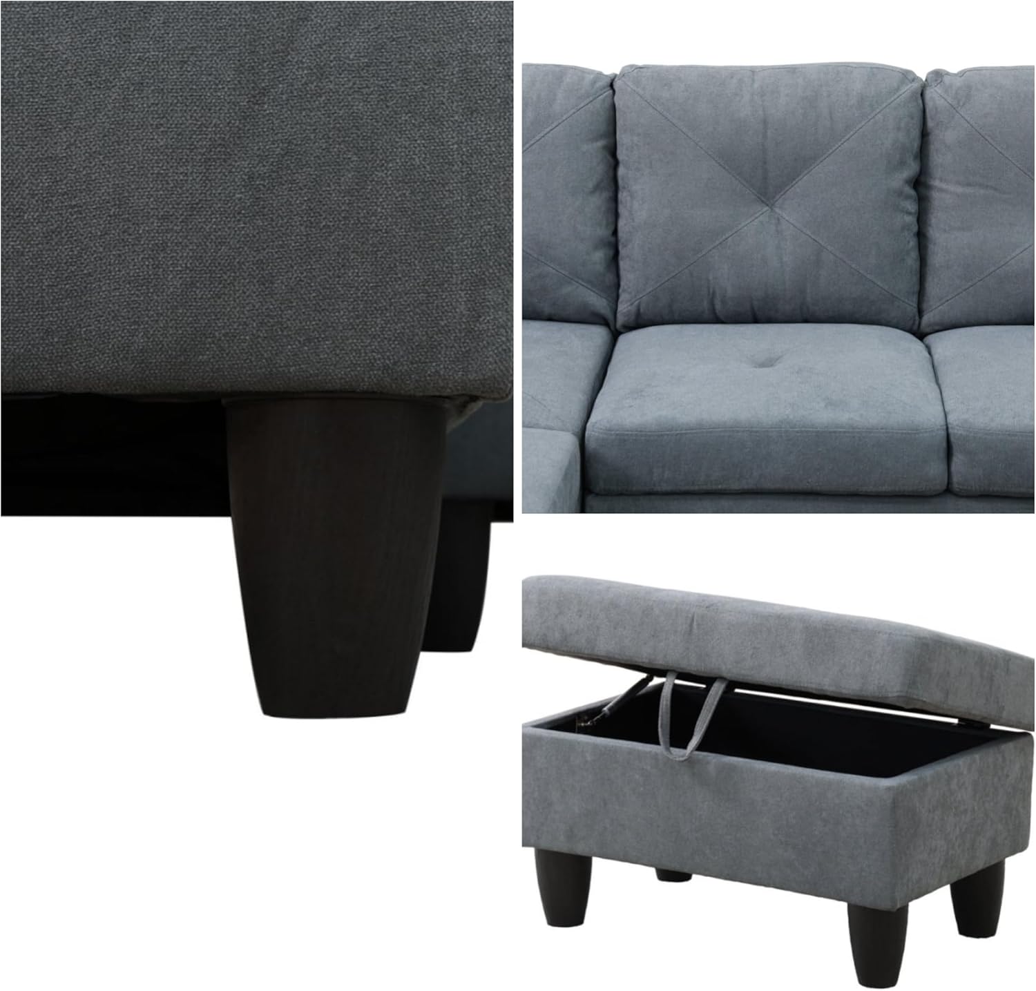 L Shaped Couches for Living Room, Sectional Couch Living Room Furniture with Storage Ottoman, Modular Sectional Sofa with Movable Chaise for Apartment Office, Dark Grey