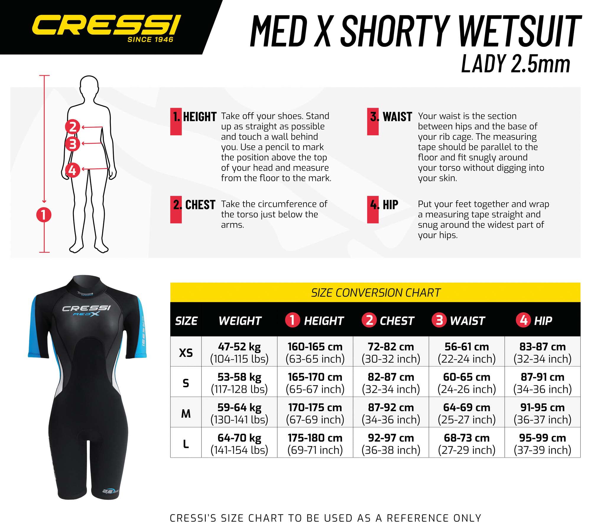 CRESSI Med X Lady Wetsuit 2.5mm Traje Monoshort sin Capucha en Neopreno Biforrado, Mujer