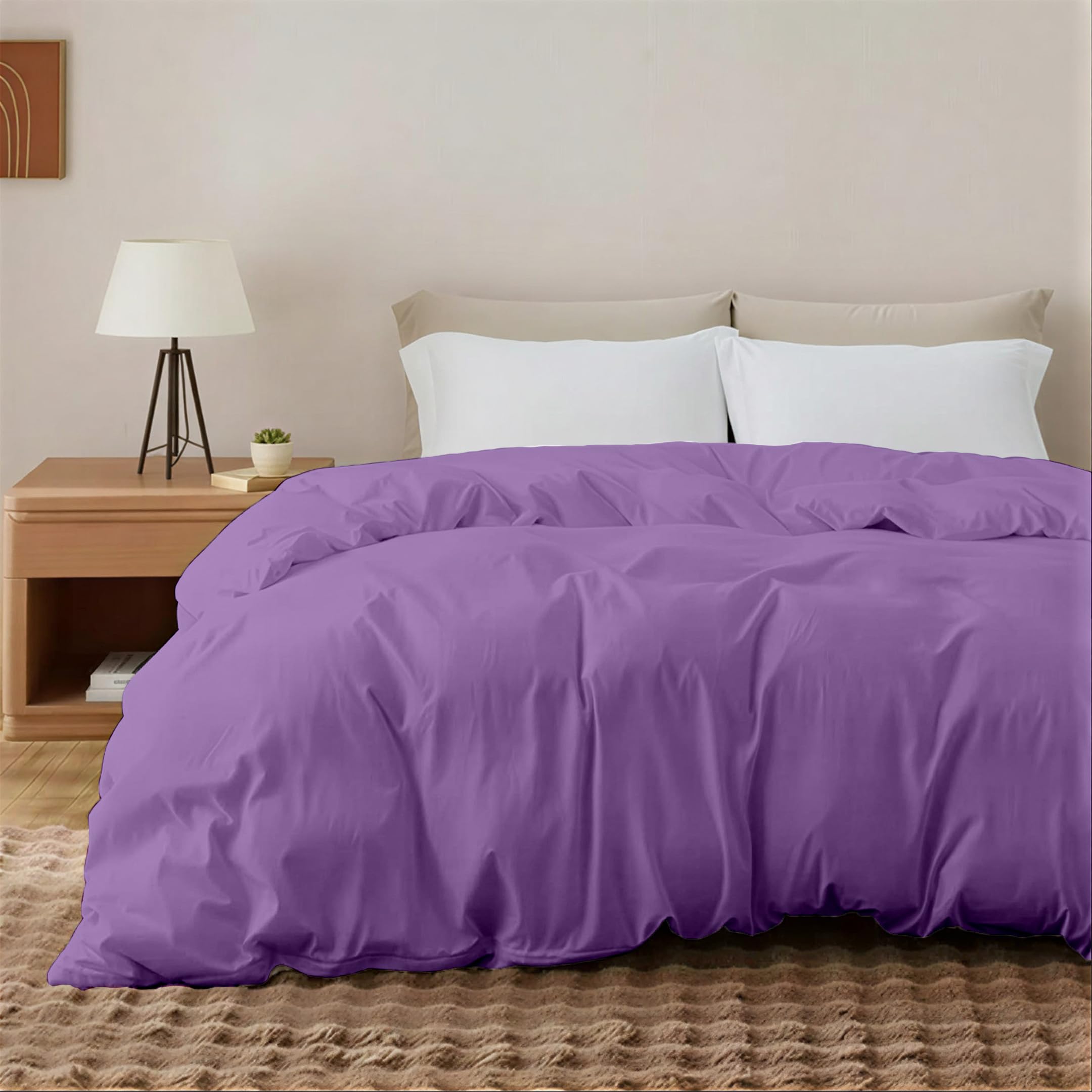 Egypto Lilac Cotton Blend King Duvet Cover Set - Soft & Breathable Anti-Allergy Bedding With Pillowcases, Easy-Care Cotton Blend Quilt Cover For Comfortable Sleep (King, )