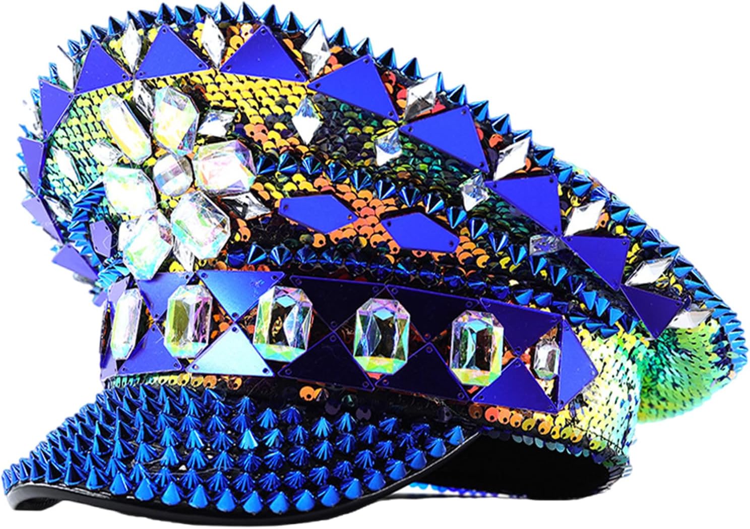 Rainbow Studded Captain Hat Jewels Rivet Navies Adjustable Fashion for Outdoor Activity Outdoor Activity