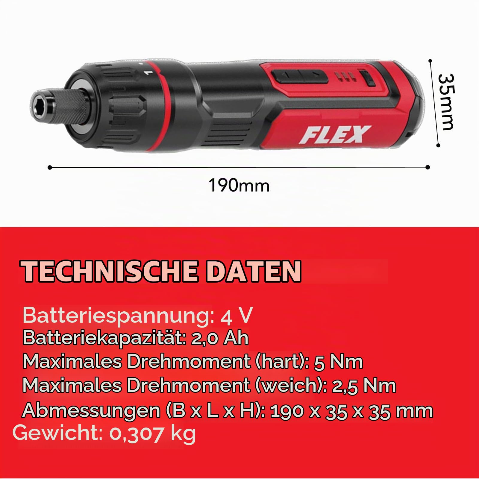 Flex Akku-Schraubendreher, starke Leistung im Hosentaschen-Format, 4 V SD 7-320 4 (mit Ladekabel und Transporttasche, Schraubenzieher) 534549