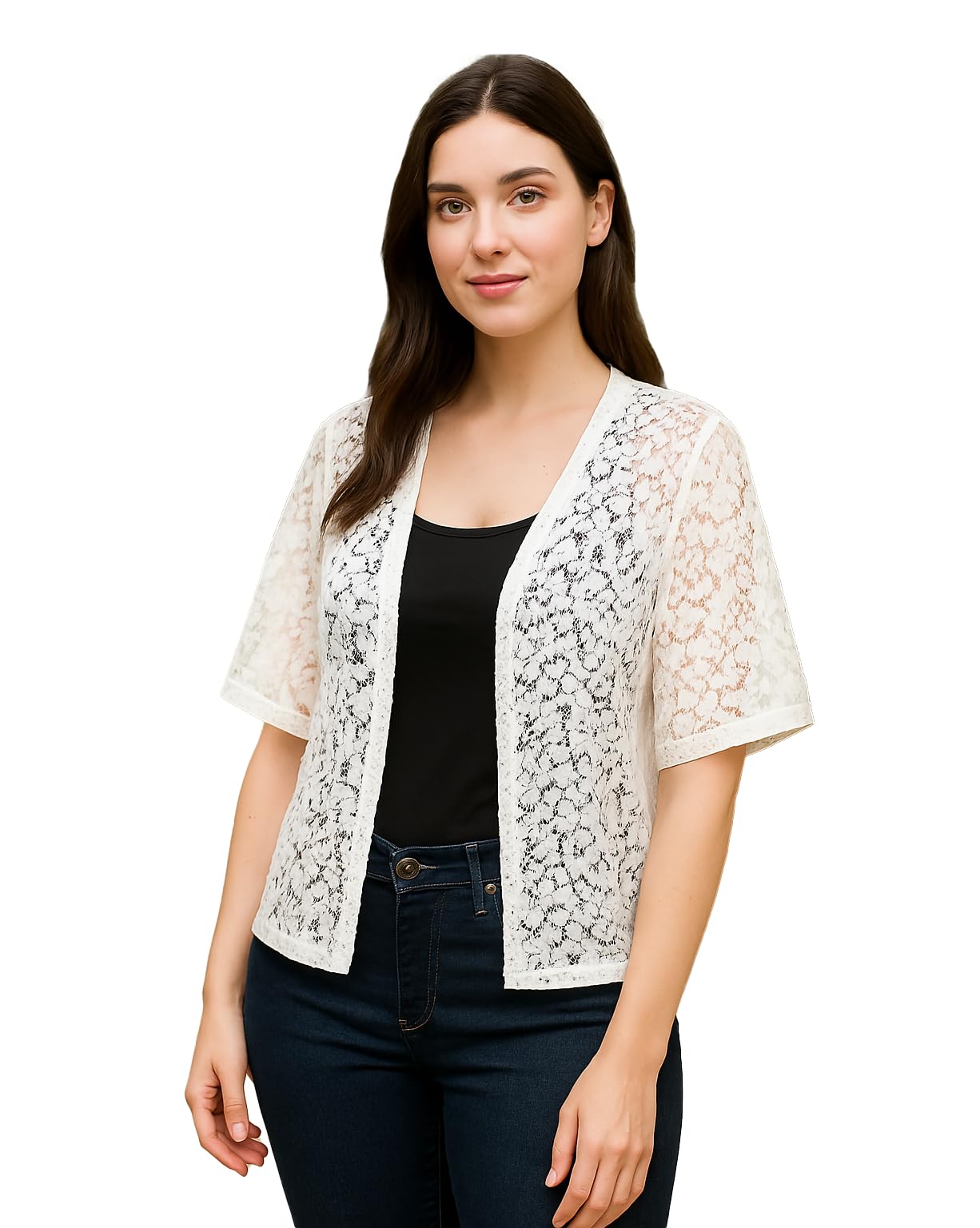 neeba White Shrug for Women | Broad Sleeves,loose fit | Lightweight & Versatile Layer White Open Front Shrug for Women Soft and Stylish Casual Wear-picture-54