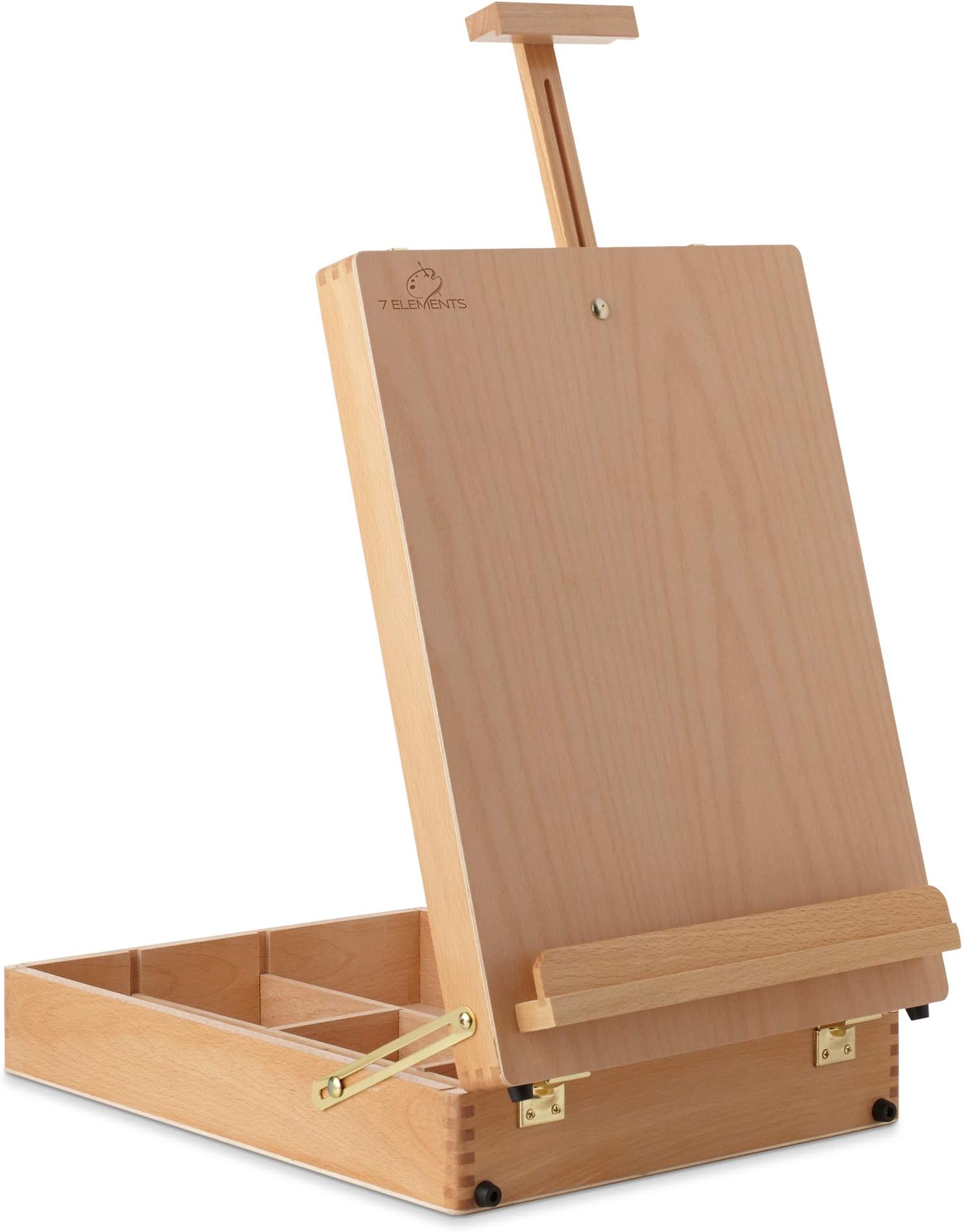 7 Elements Wooden Tabletop Easel with Storage Sketchbox - Adjustable Portable Desktop for Art, Painting and Drawing