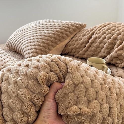 Miniatura 5 de ZIQINPSQ Juego de funda de edredón de plumón de fibra texturizada, juego de funda de edredón de 3 piezas, juego de funda de edredón largo de plumón,