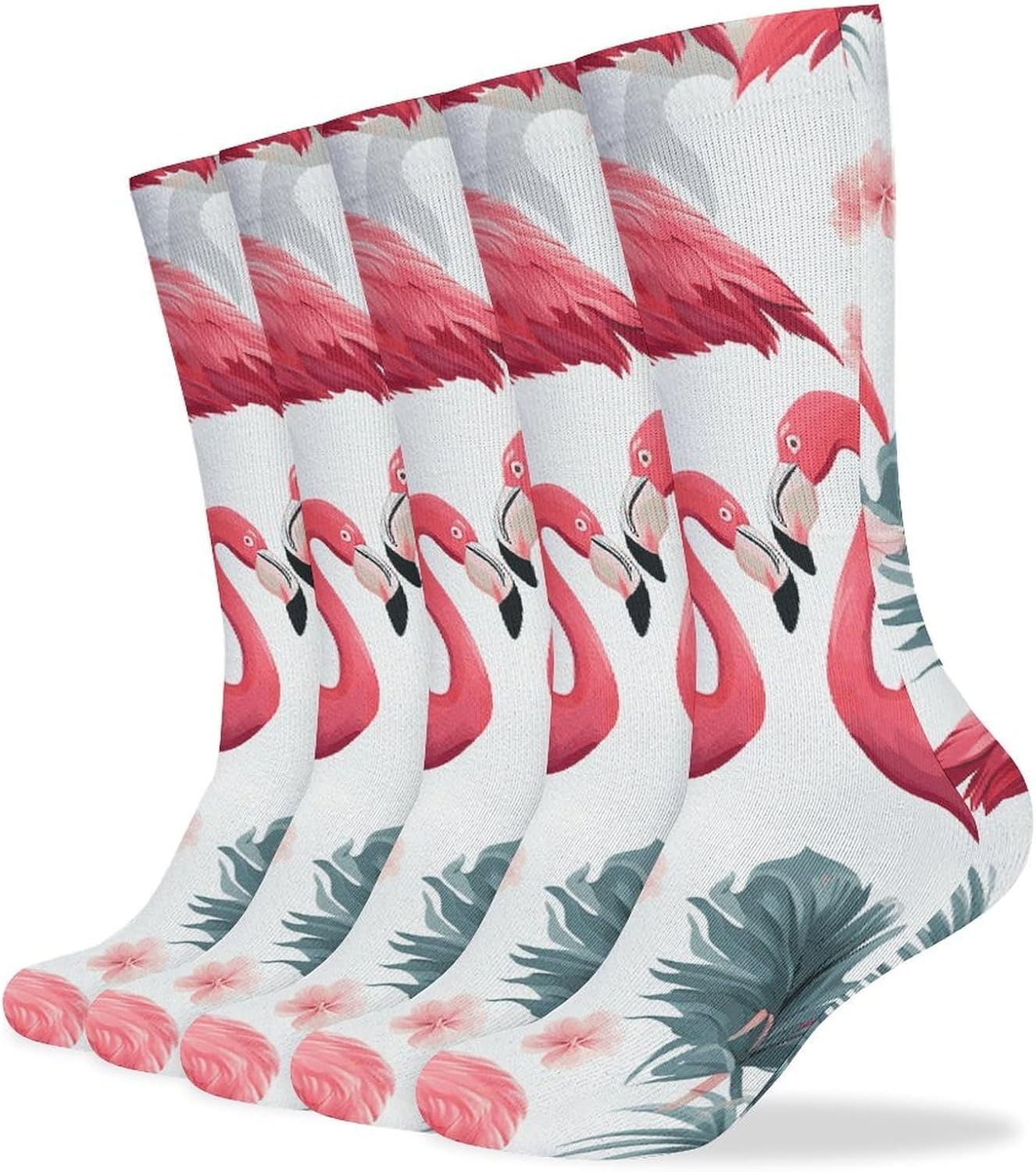 Pink Flamingo Pattern Knee High Socks Cozy Knee High Socks Soft Mid-Length Sock for All Seasons Daily Wear Adult