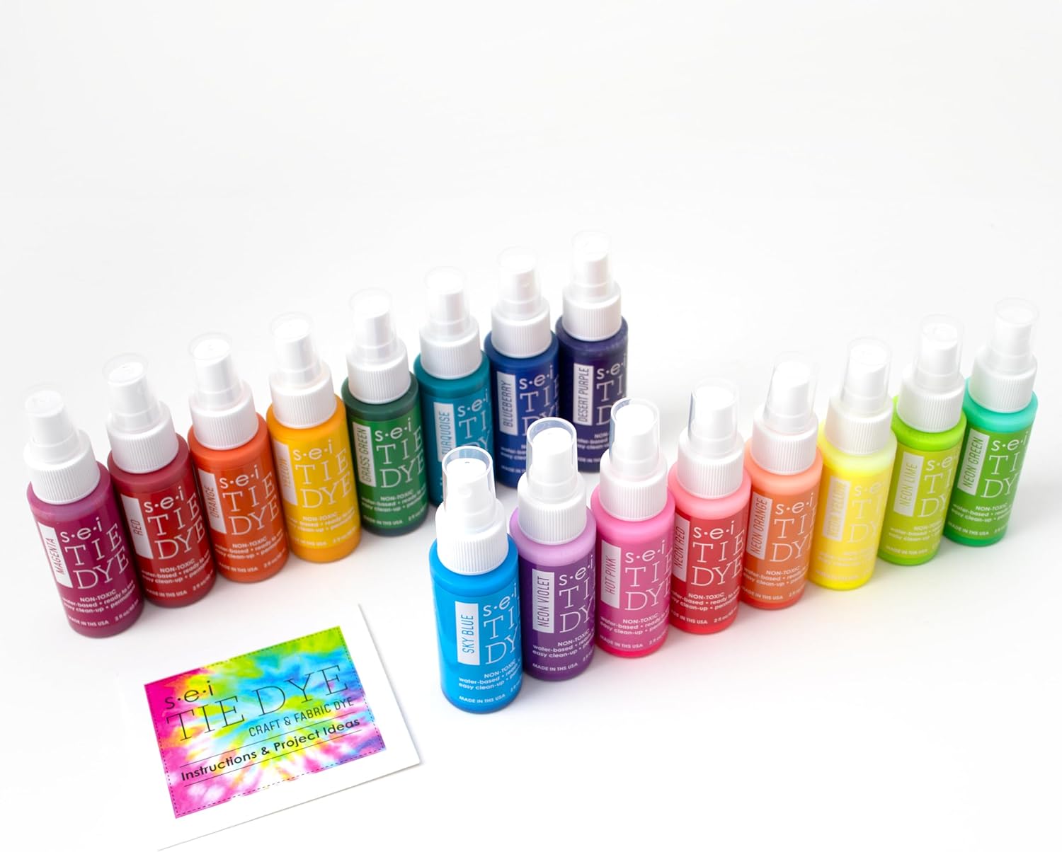 SEI 16 Pack Classic & Neon Tie Dye Spray Kit, Tye Dye Kits for Large Groups, Pre-Mixed Water Based Fabric Dye, Spray Bottle Included, Spray Paint for Clothes