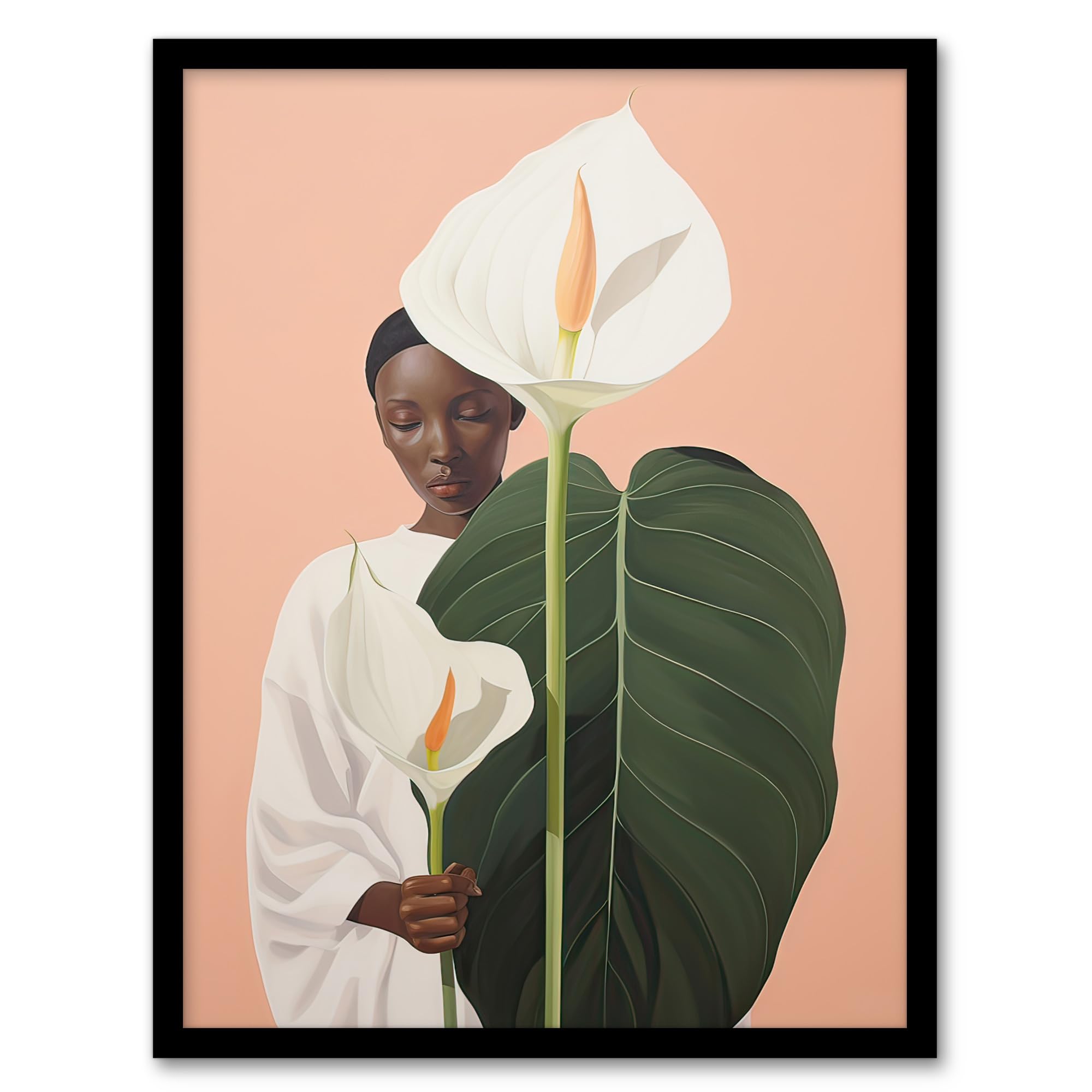 Artery8 We Come in Peace Lily African Woman Portrait Artwork Framed Wall Art Print 18X24 Inch