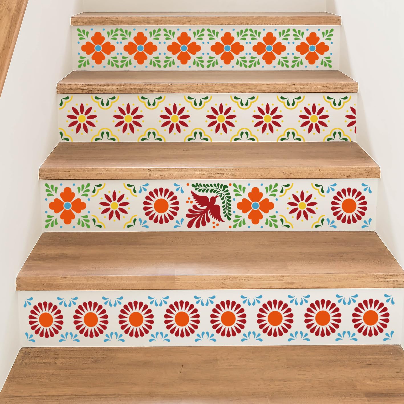 Talavera - Plantillas de esquina con borde floral, plantillas de azulejos mexicanos para pintar en paredes, escaleras, muebles, jarrón de madera, decoración Cielito Lindo