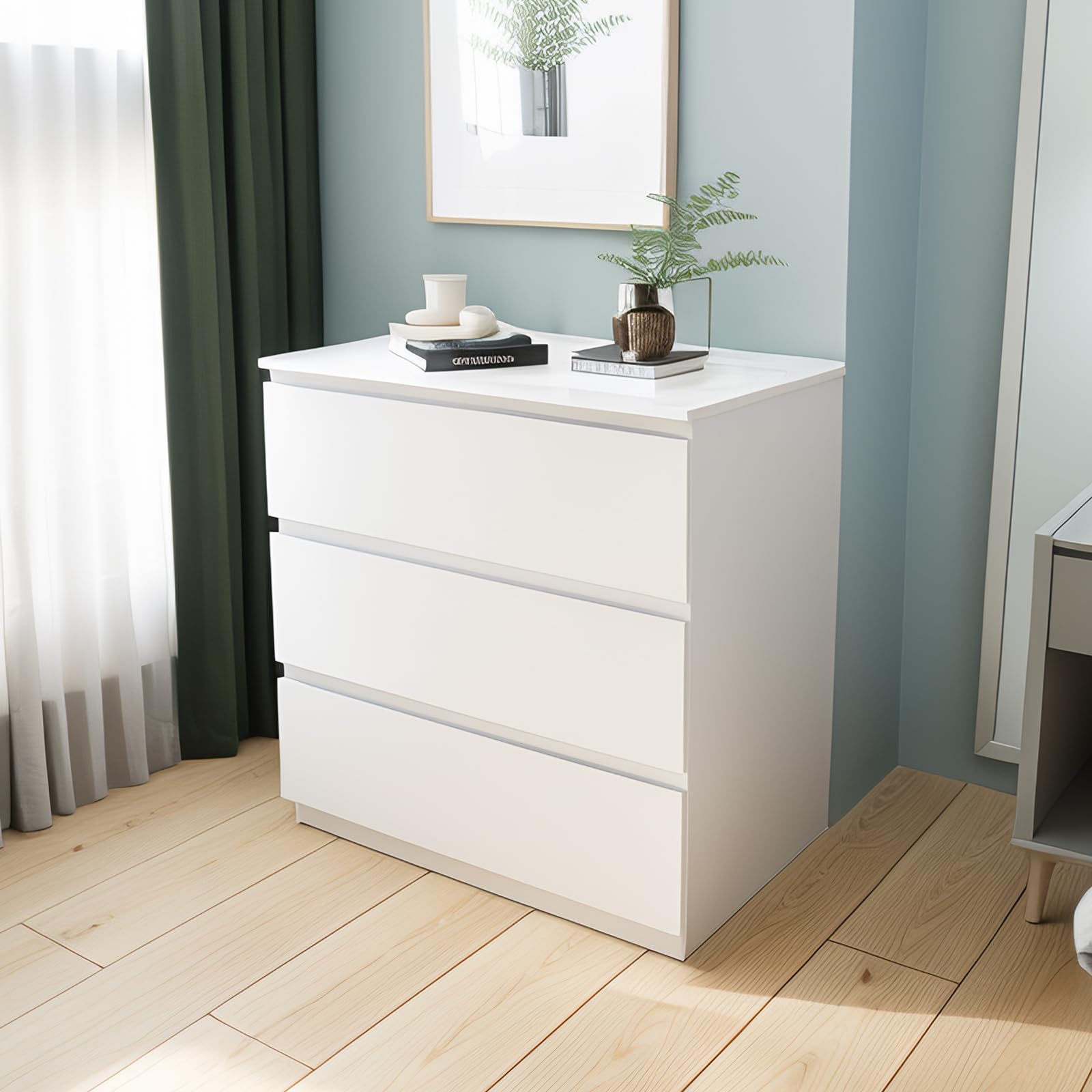 Drawer Cabinet, White Side Cabinet with 3 Drawers, Modern Minimalist Style, Easy to Assemble for Entryway, Living Room, Bedroom