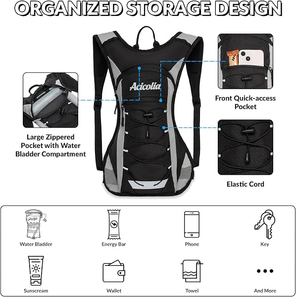Acicolia Lightweight Hydration Backpack,Running Vest for Women Men With 1.5L Water Bladder, Hydro Water Daypack for Running,Hiking,Cycling,Climbing,Biking - 4