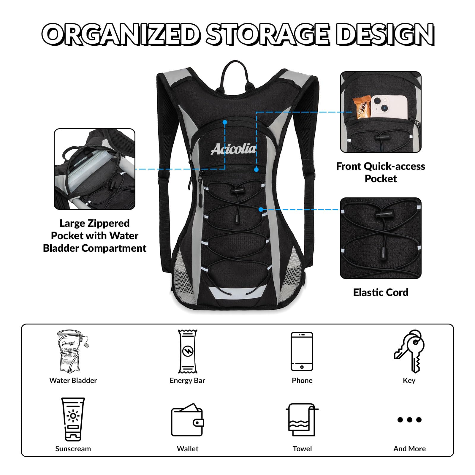 Acicolia Lightweight Hydration Backpack,Running Vest for Women Men With 1.5L Water Bladder, Hydro Water Daypack for Running,Hiking,Cycling,Climbing,Biking - 4