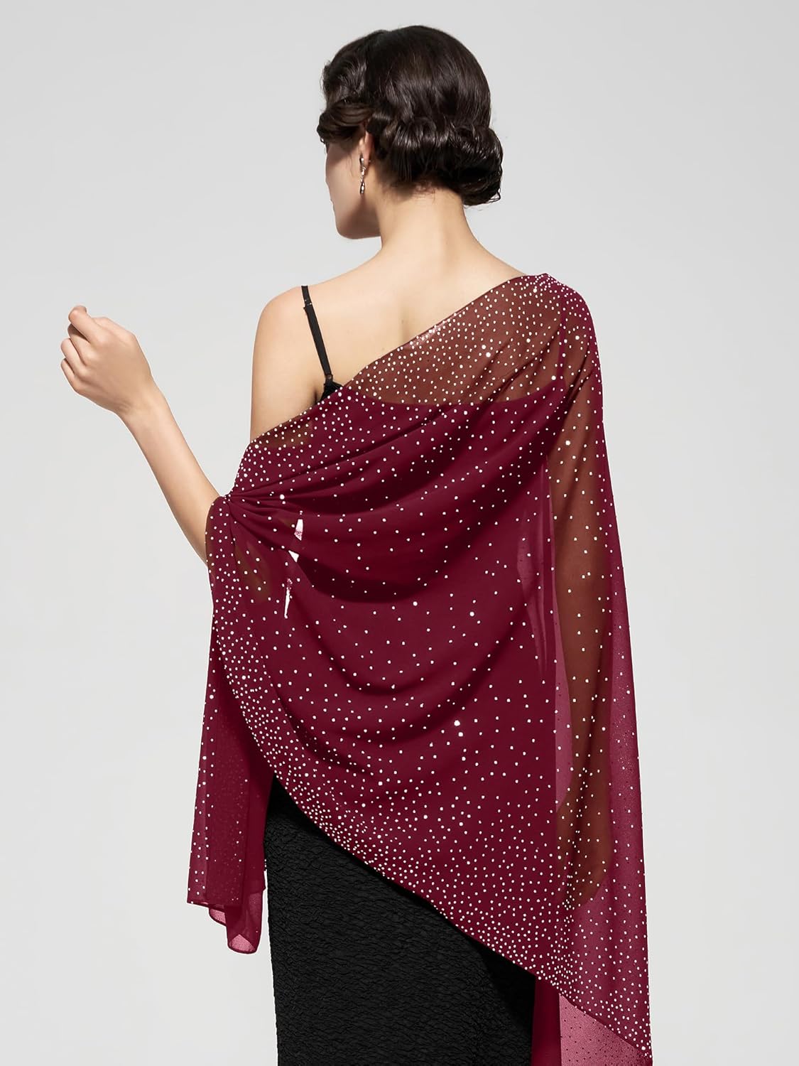 YESSA Womens Rhinestone Shawls and Wraps for Evening Dresses,Sequin Chiffon Shawls and Wraps for Weddings Formal Shawl Scarf - Image 3