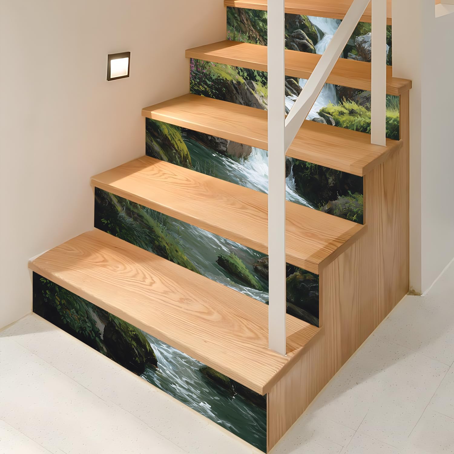 ANNA QUEEN 14 PCS Peel and Stick Stair Stickers – 39x7 Inch, Nature-Inspired Waterfall Design for Stairs & Walls