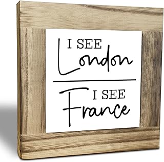 Rustic Bathroom Wood Plaque, I See London I See France, Funny Bathrooms Décor, Toilet Shelf Sign, Rustic Farmhouse Wood Signs 4.3×4.3×0.7inch