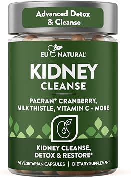 Kidney Cleanse Detox Supplement - Advanced Kidney Support Formula with Cranberry Pacran, Dandelion Root, Turmeric & Milk Thistle - Supports Kidney Health, Function & Fluid Balance - 60 Capsules