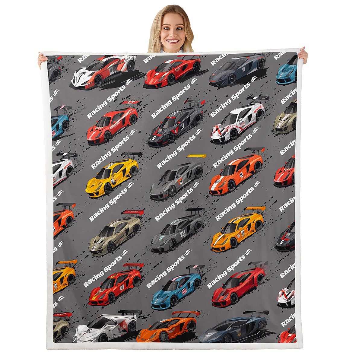 Homemissing Racing Car Decke 150x200cm Spiele Auto Wohndecke Set Ultra Soft Car Theme Kuscheldecke Set für Kinder Jungen Mädchen Speed Sportwagen Flanell Fleecedecke Zimmer Dekor Automobil
