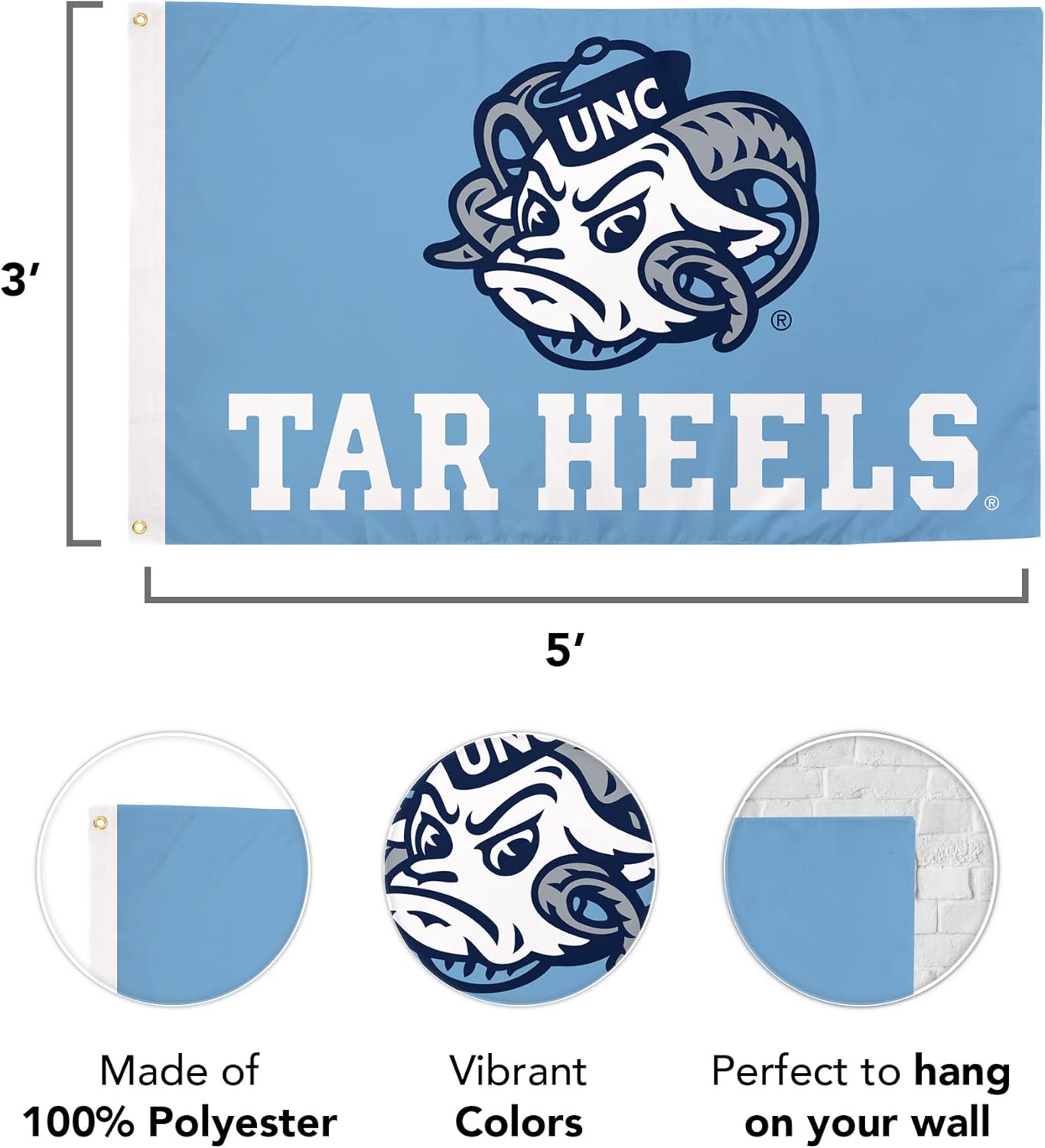 Desert Cactus University of North Carolina UNC Flag - 3 x 5 Feet Heels Banner, Indoor/Outdoor Durable Fabric, 100% Polyester Design (Style 4)