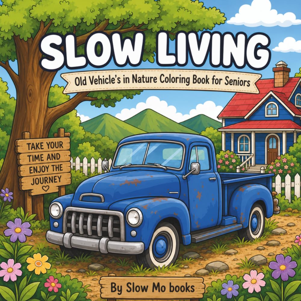Slow Living: Old Vehicle’s in Nature Coloring Book for Seniors (Slow Living Coloring Books)