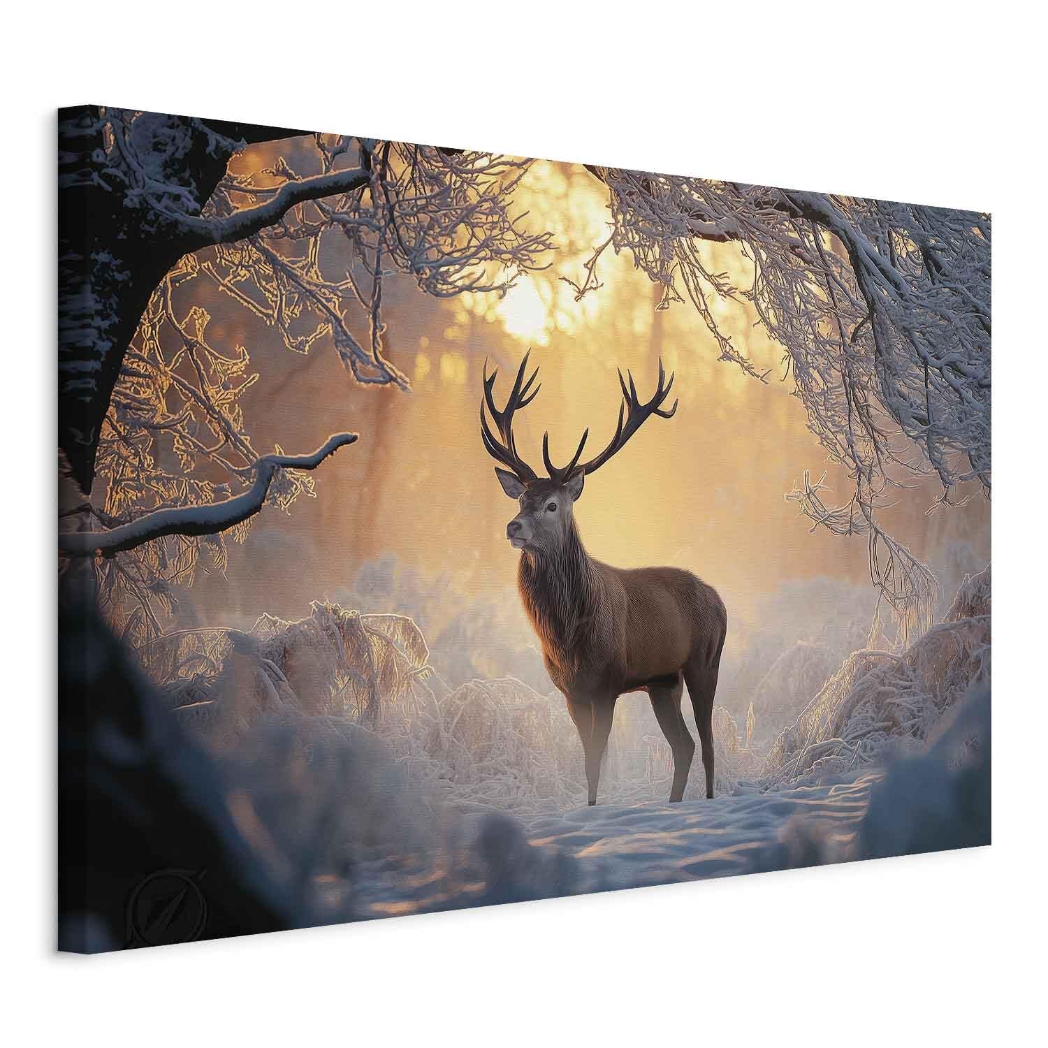 Decomonkey #04 A Reindeer In The Forest Canvas Print A Reindeer In The Forest 23.6" X 15.7" / 60 X 40 Cm 1-Piece Canvas Prints Picture On Canvas Wall Art Art Print Decoration Living Room Deer Animals Landscape Winter Snow