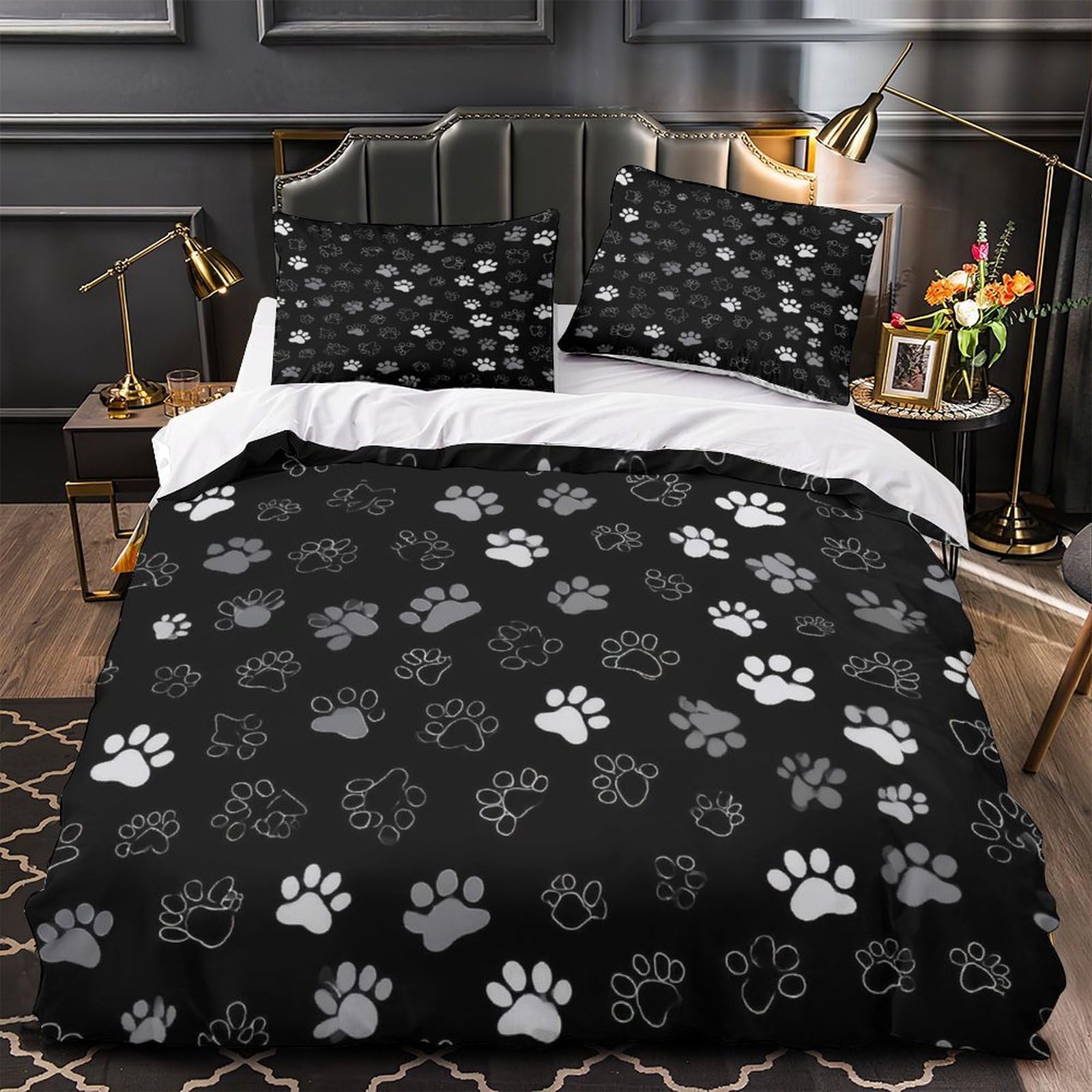 Parure de lit empreintes de pattes pour chambre d'enfant et ado style moderne 3D