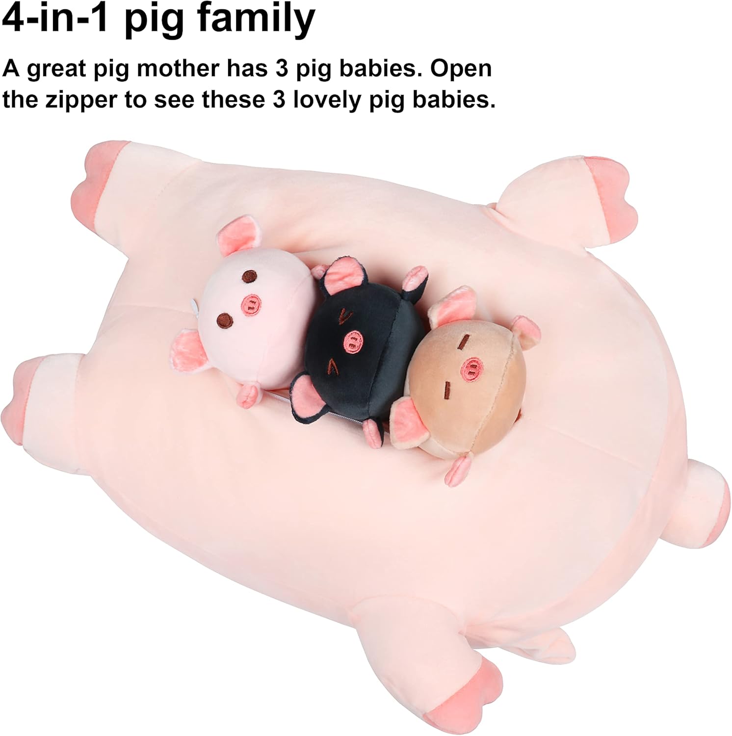 Achwishap Pig Stuffed Animal Mommy 19.6” with 3 Pig Babies Plush,4 PCS Cute Pig Plushie Pillow,Kawaii Plush Toys Soft Hugging Pillow for Kids Girls Boys Birthday Gifts Plushies(Pink Pig Family)