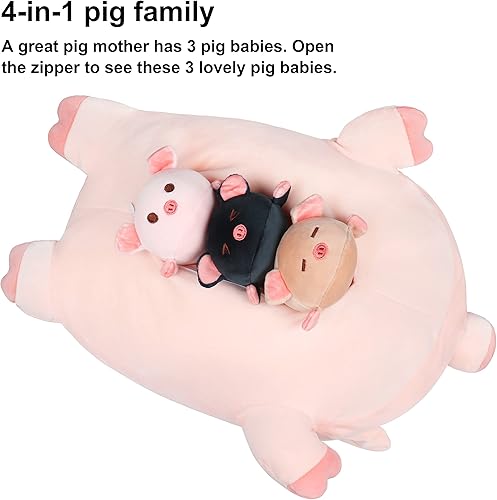 Miniatura 5 de Mamá de peluche de cerdo de 19.6 pulgadas con 3 peluches de cerdo, 4 piezas de almohada de peluche de cerdo, almohada suave Kawaii Toys para abrazar