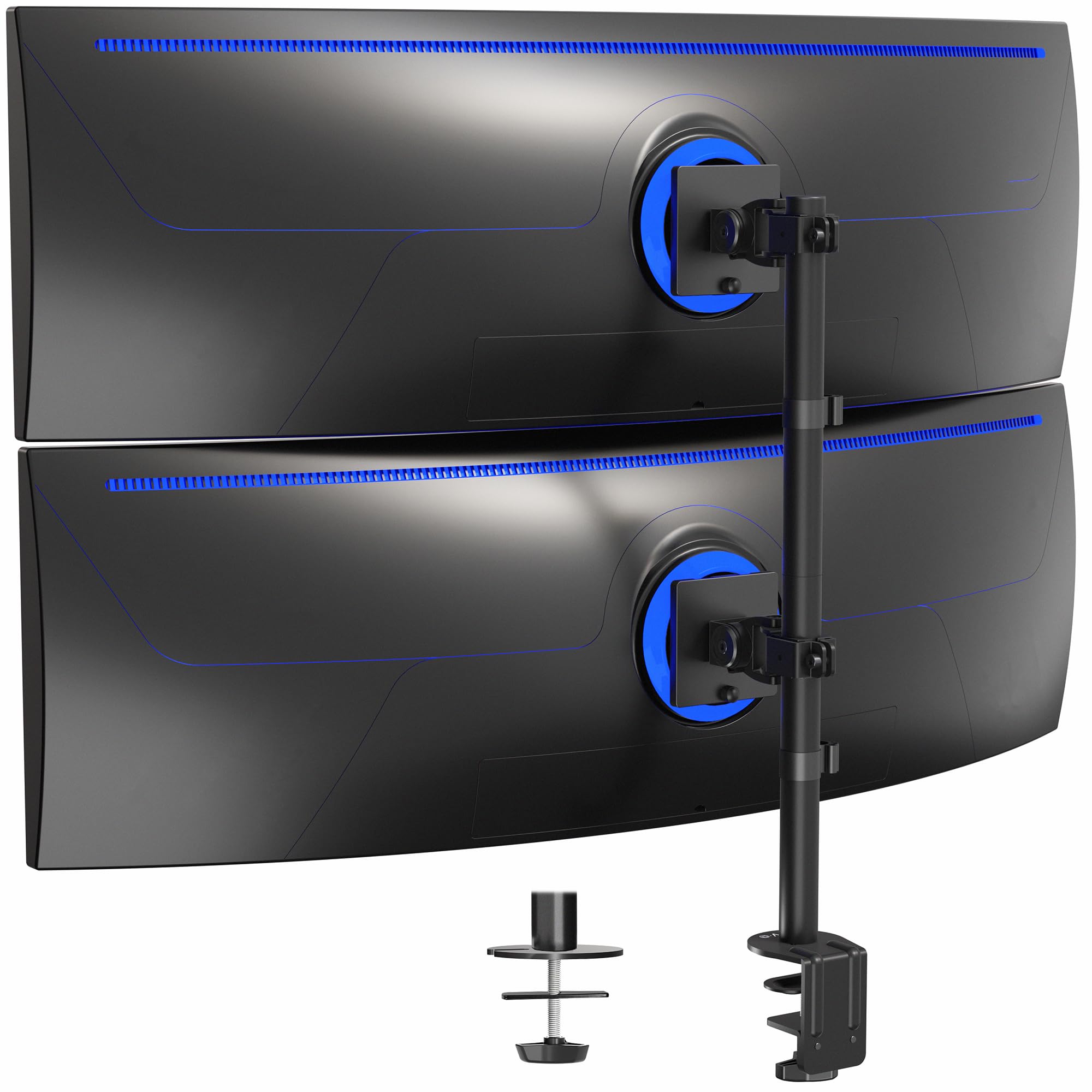 VIVODual Vertically Stacked Ultra-Wide Monitor Desk Mount for up to 49 inch Ultrawide Screens, Extra Tall Heavy Duty Adjustable Stand Holds 44 lbs Per Screen, Black, STAND-V202R