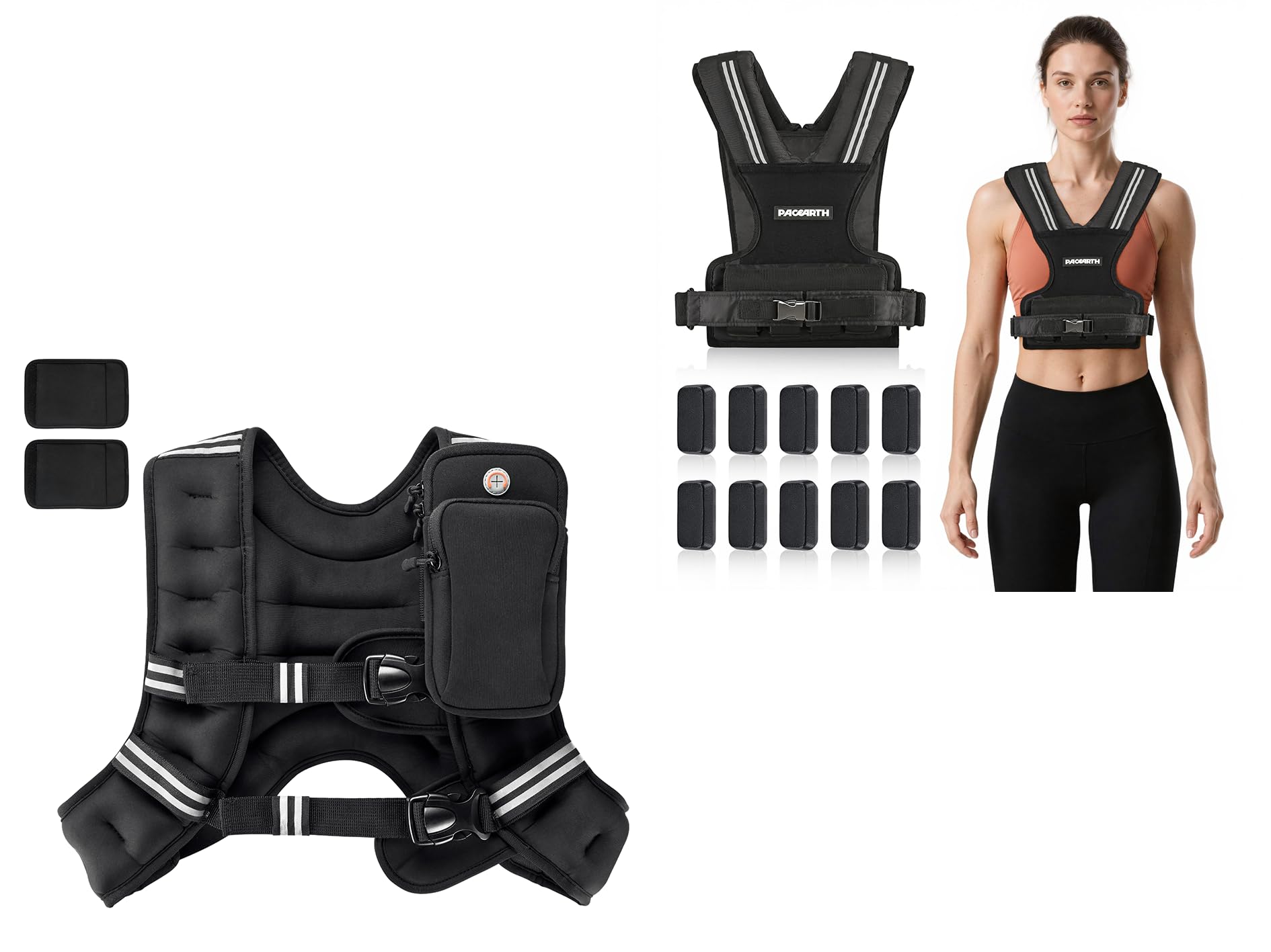 PACEARTH Weighted Vest Combo: Women's 20LB V-Neck + Universal Adjustable Vest 12LB for Couples & Full-Body Training