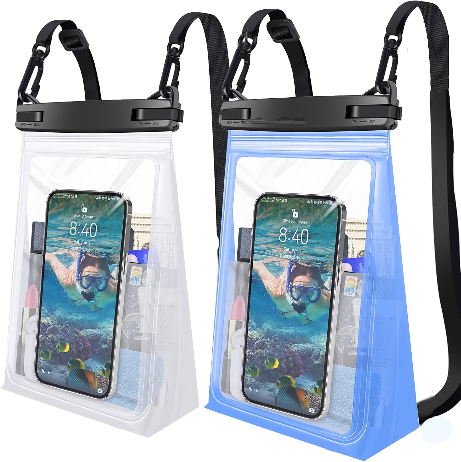 2 PCs Large Waterproof Phone Pouch Floating, Waterproof Phone Case for iPhone 14 Plus 13 Pro Max 12 11 Samsung up to 8.5'', IPX8 Water Proof Phone Dry Bag for Swimming Kayaking Vacation