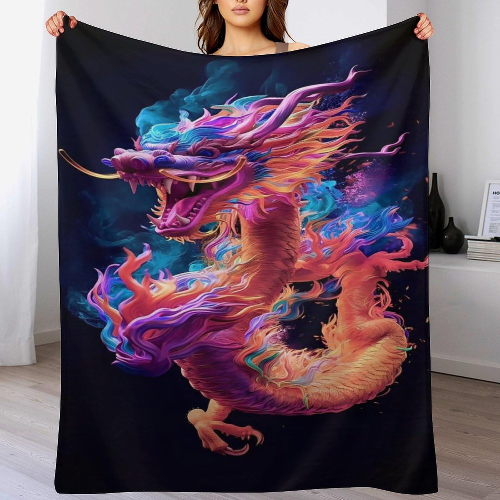 Couverture Chaude Et Confortable en Flannel Douce Motif Dragon