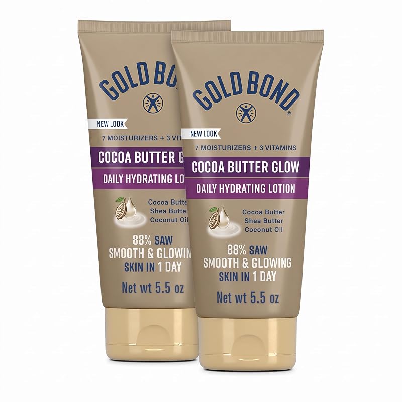 Loção hidratante corporal Gold Bond Cocoa Butter Glow com manteiga de karité, manteiga de cacau e óleo de coco, Pacote com 2