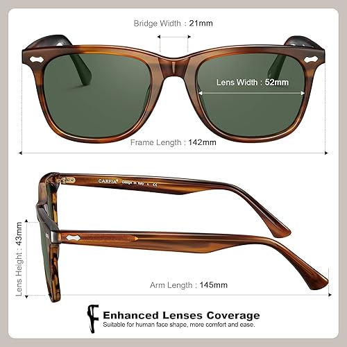 Miniatura 4 de CARFIA Lentes de sol polarizados cuadrados para hombre, protección UV400, acetato retro, hechos a mano, hechos a mano