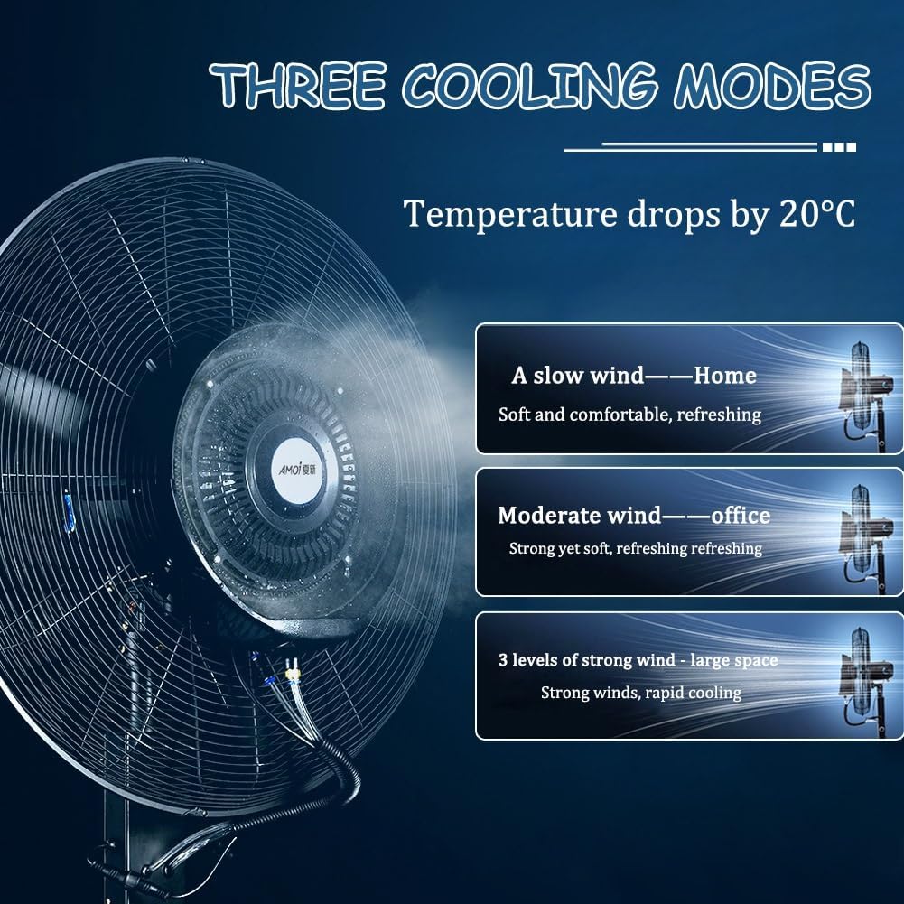 Portable Misting Fan Commercial Industrial Floor Fan Large Water Mist Cooling Spray Fan For Yard Patio Camping Oscillation Cooling Fans With 4 Casters(26in)